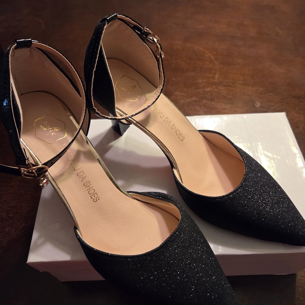 Elegant Black Glitter Heels by